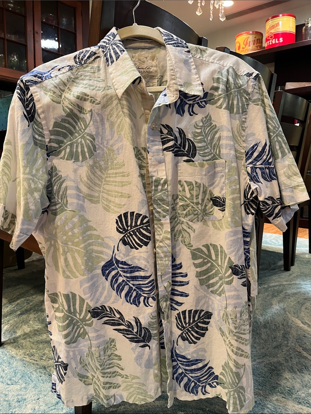 Tasso Elba Blue & Green Tropical Leaf Button-Down Shirt